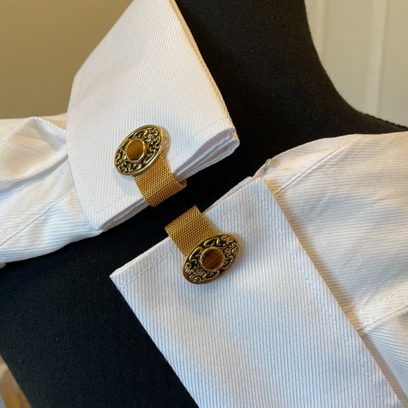 Gold Mess Cufflink with Oval Filigree Shape/Round Tiger Stone - Vintage 1970's - Picture 2 of 9